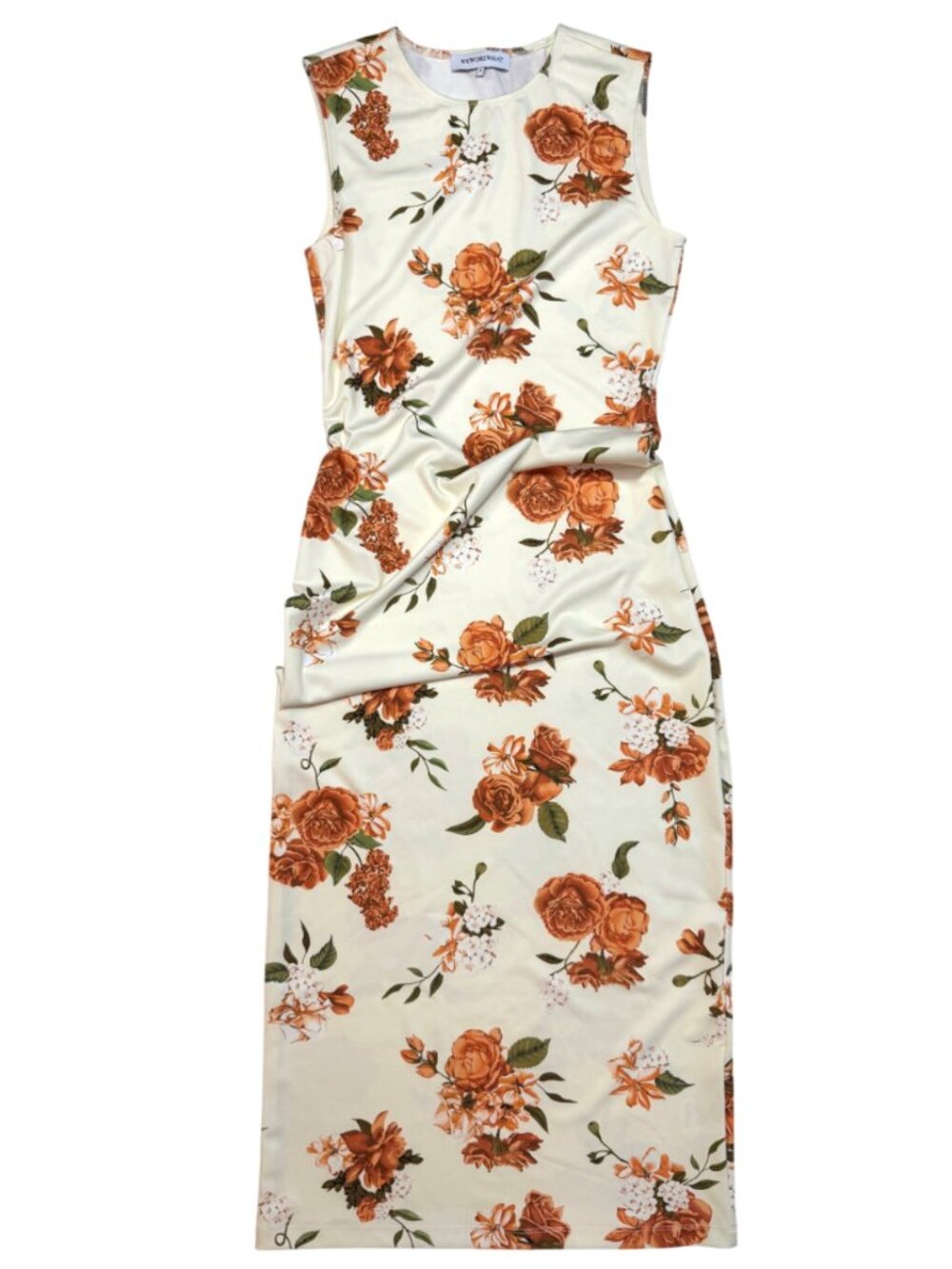 WeWoreWhat Floral Midi Dress Ruched Bodycon Cream Size S - Picture 2 of 7